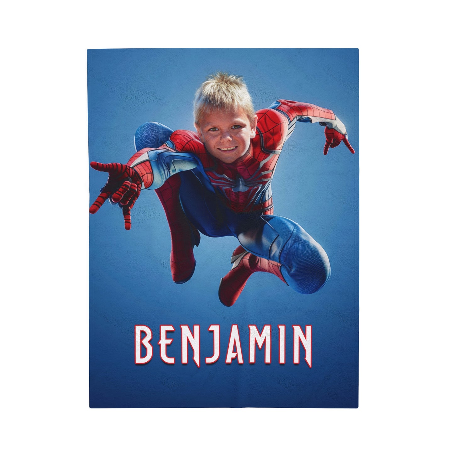 Example of Spiderman blanket with child superimposed