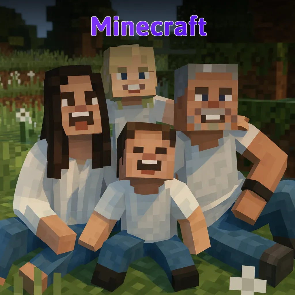 Family in AI Generated Minecraft style