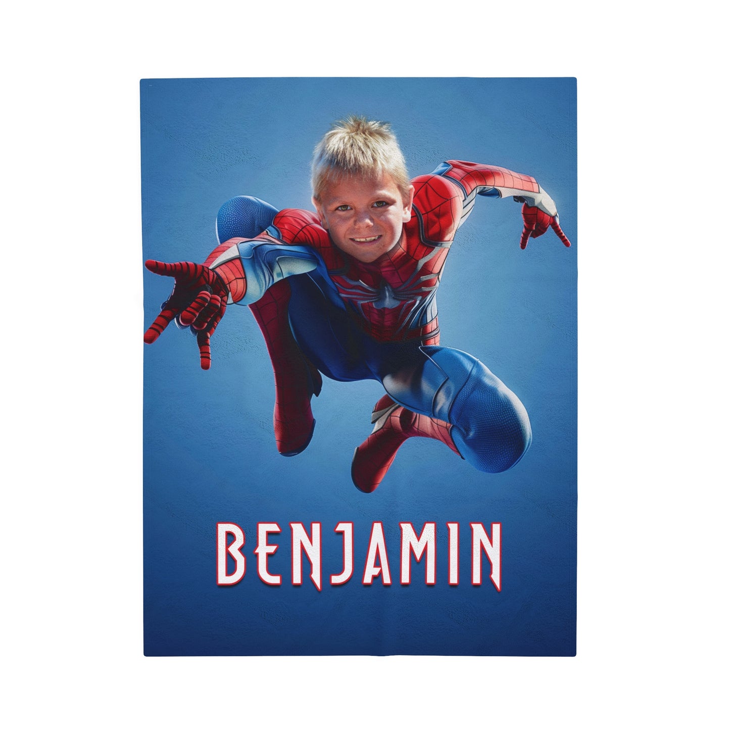 Example of spiderman blanket with child superimposed