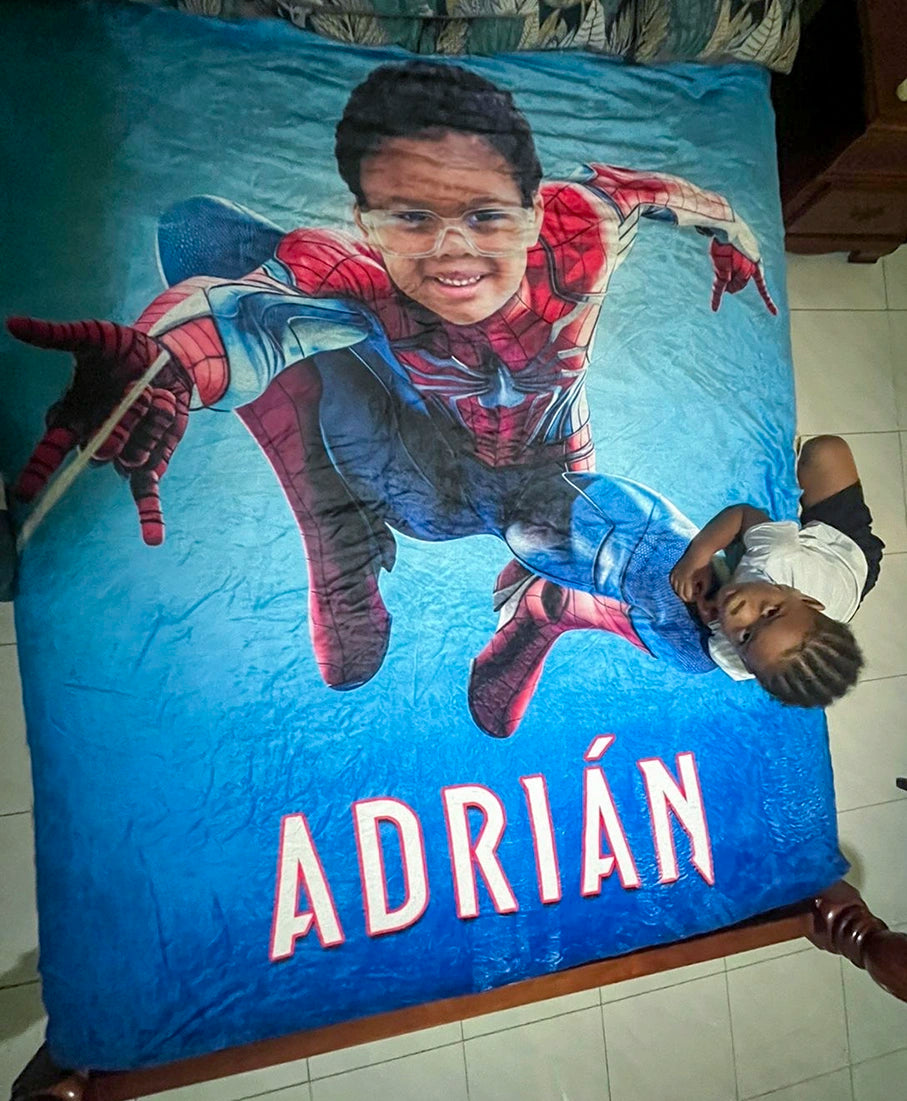 Personalized Spider Man Blanket with Photo and Name Fabulous Portrait