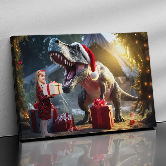 Gifting T-rex Christmas Portrait