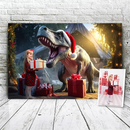 Gifting T-rex Christmas Portrait Example