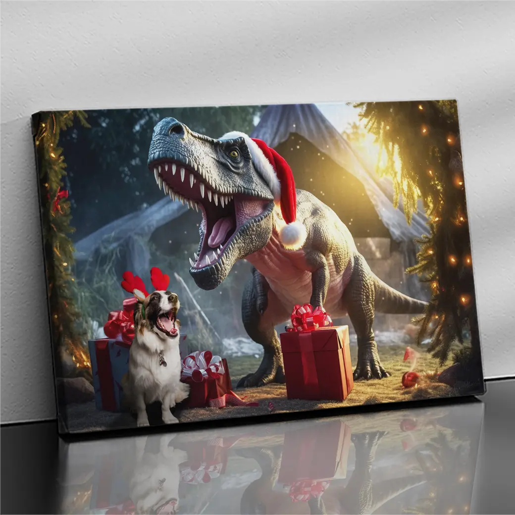 Gifting T-rex Holiday Portrait