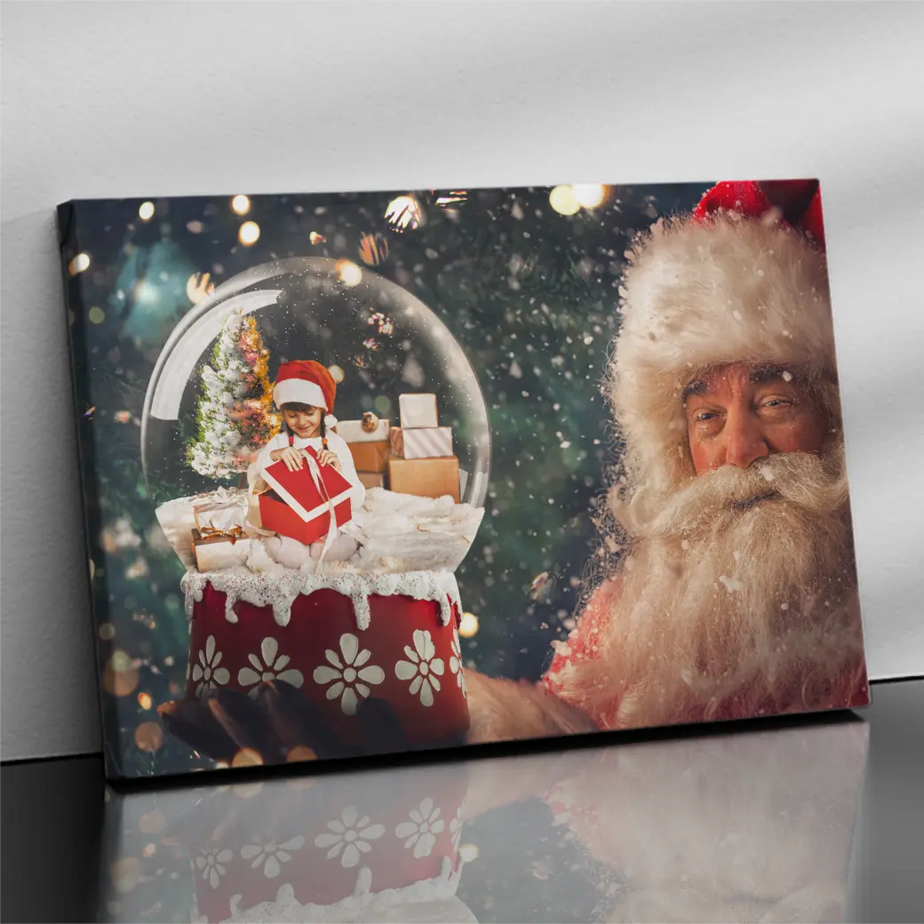 Personalized Christmas canvas leaning wall - Santa's snow globe