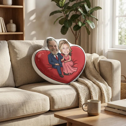 Custom Shaped Valentine Pillow - Couple on Heart