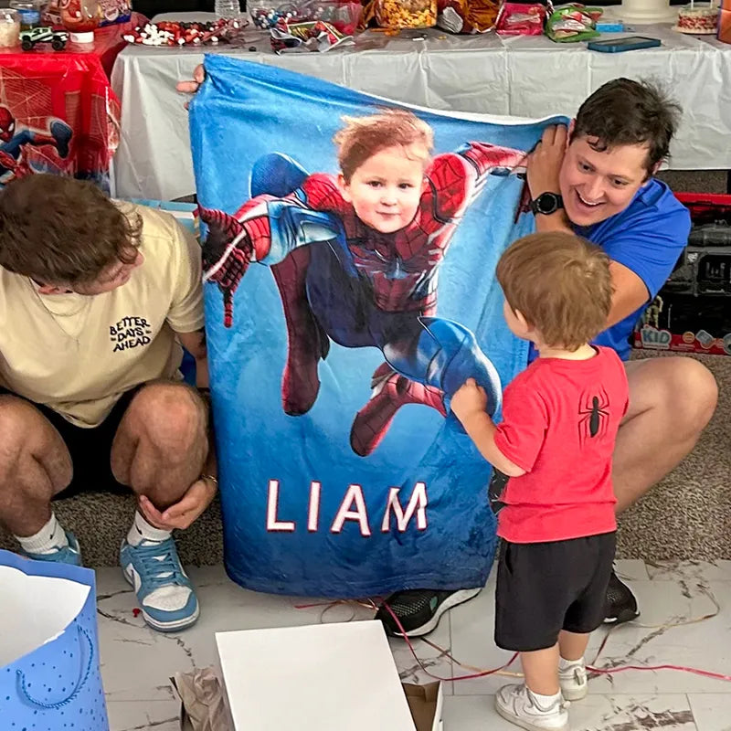 spiderman blanket with kids face and name