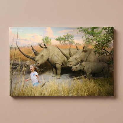 Personalized Rhinoceros Family portrait canvas