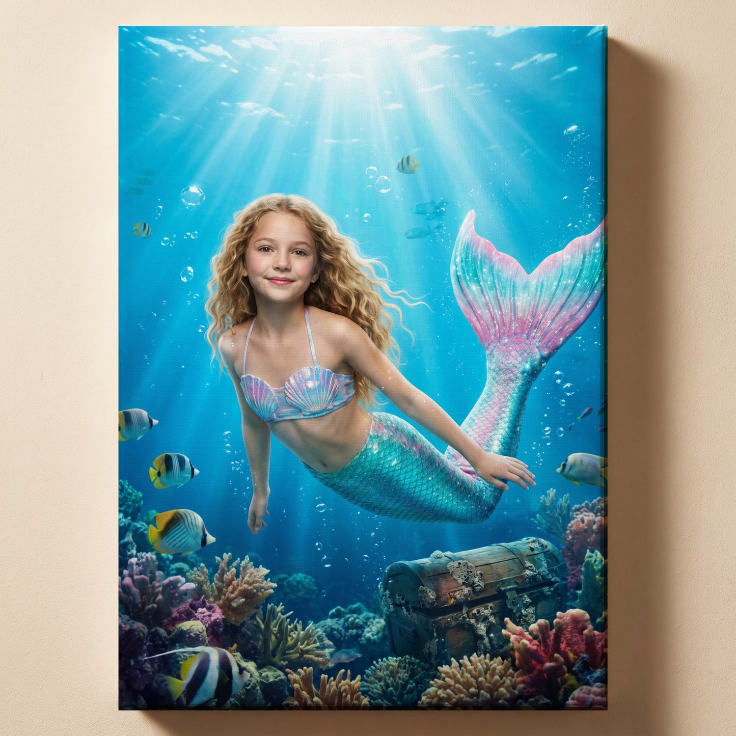 Personalized mermaid artwork shown on canvas