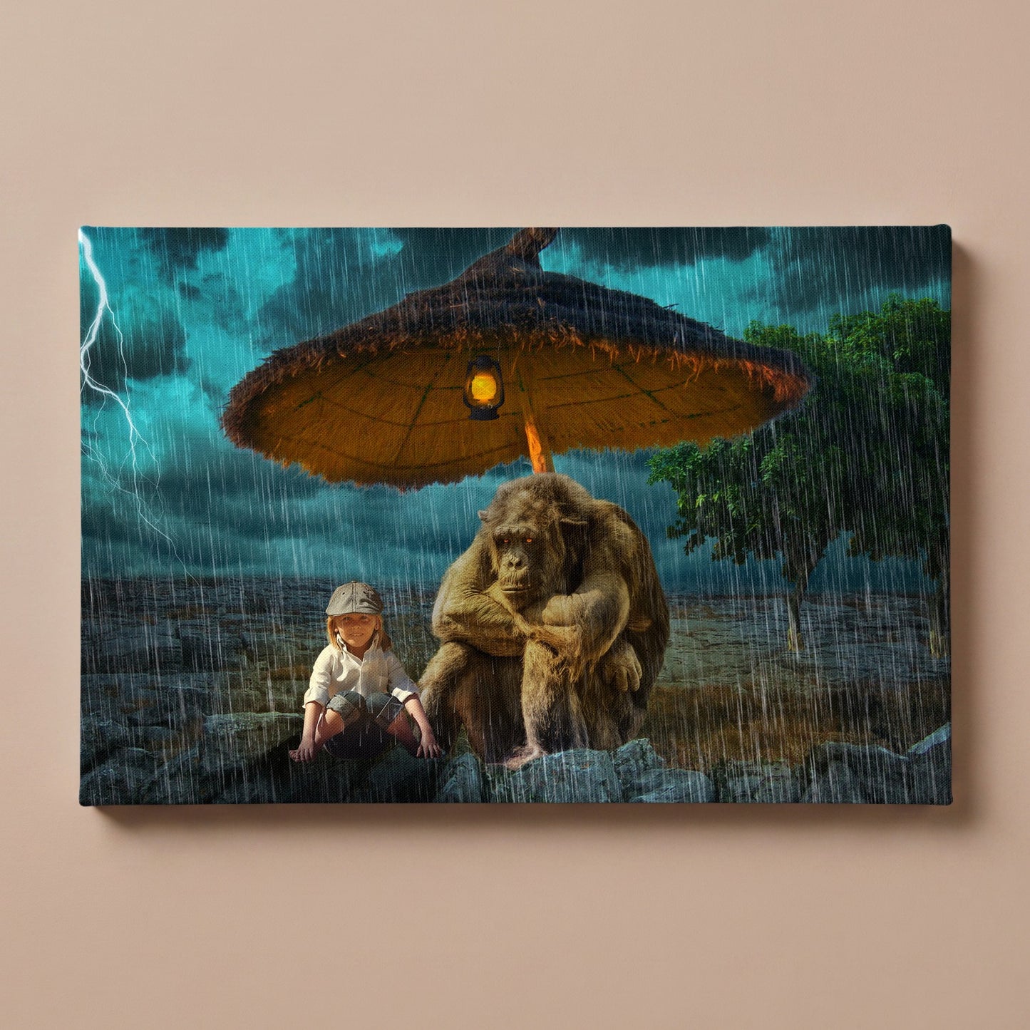 Personalized Monkey in the Rain portrait canvas