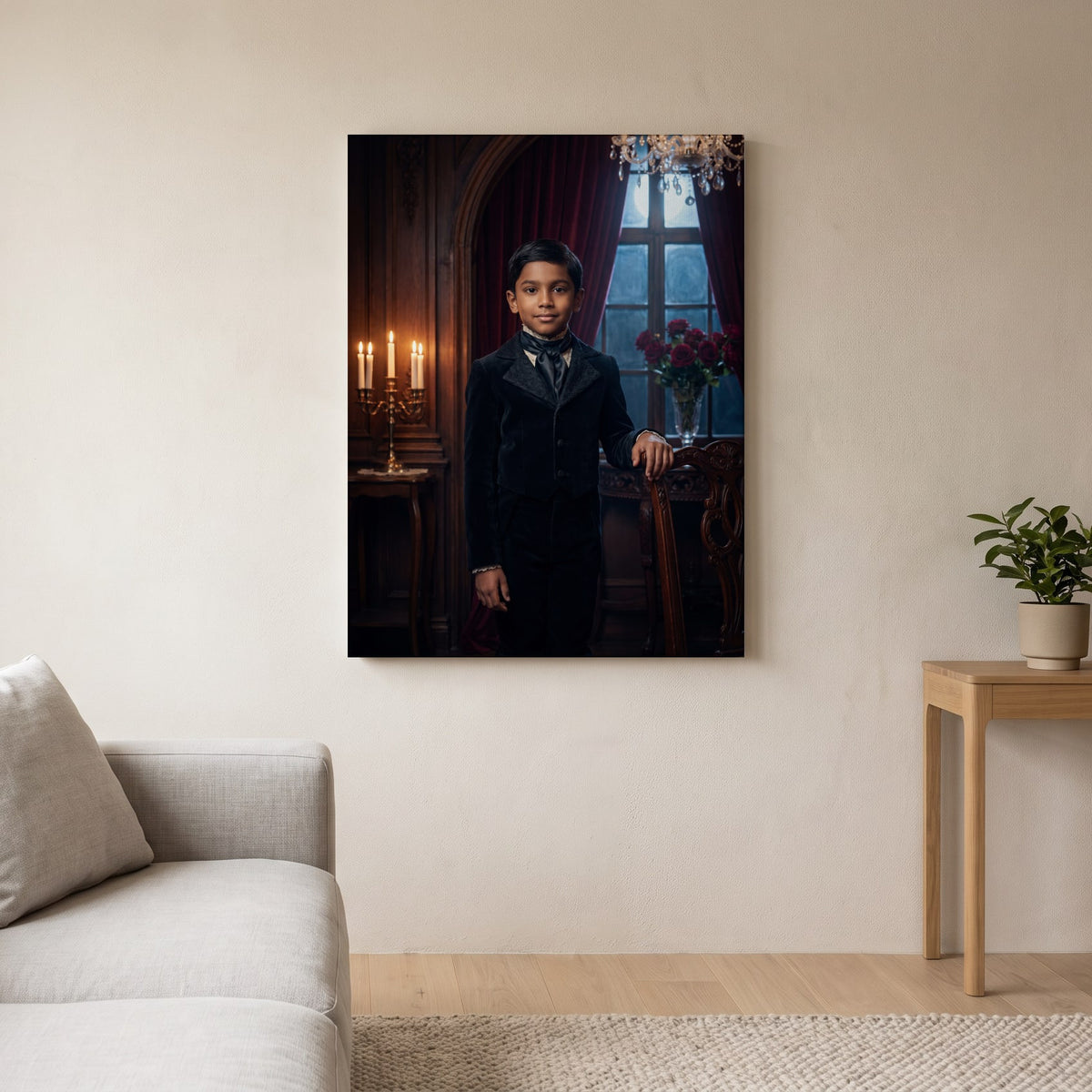 Personalized gothic glamour portrait shown on canvas