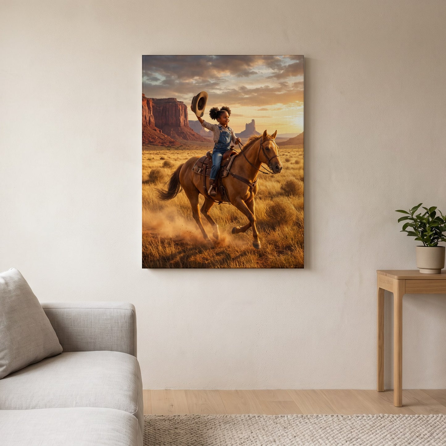 Personalized cowboy artwork shown on canvas