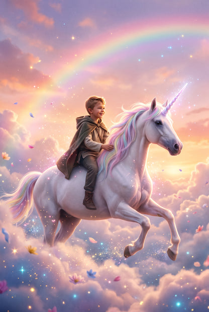 Personalized unicorn rider artwork shown on canvas
