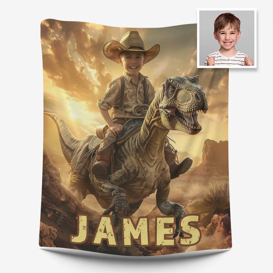 personalized dinosaur blanket with photo and name