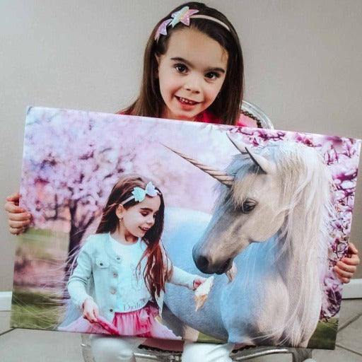 Customer holding Pink Unicorn portrait 4