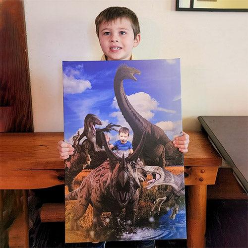 Customer holding Dino Chaos portrait