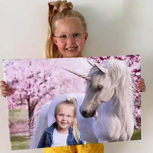 Customer holding Pink Unicorn portrait 3