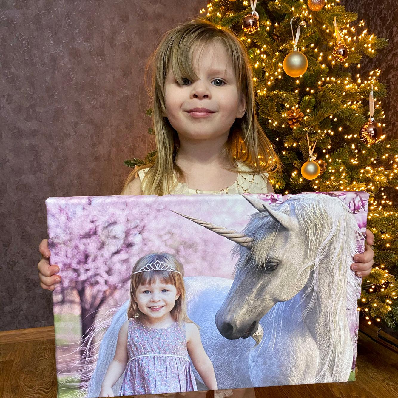 Customer holding Pink Unicorn portrait