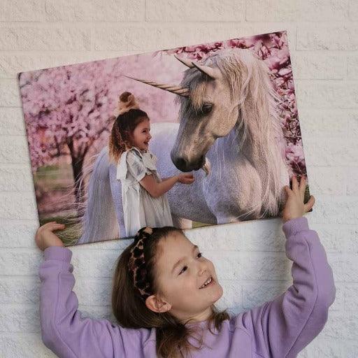 Customer holding Pink Unicorn portrait 2